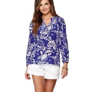 Lilly Pulitzer Womens Elsa XL Tide Pool Blue and white - silk